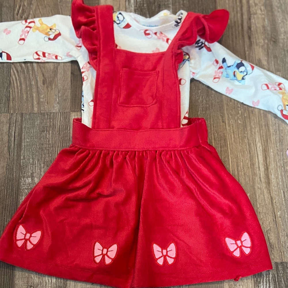 Red Girls' Bow Pinafore Dress - Casual Kids Dress